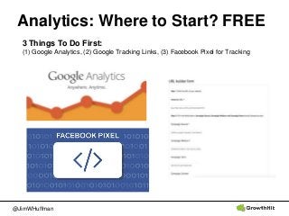 @JimWHuffman
Analytics: Where to Start? FREE
3 Things To Do First:
(1) Google Analytics, (2) Google Tracking Links, (3) Fa...