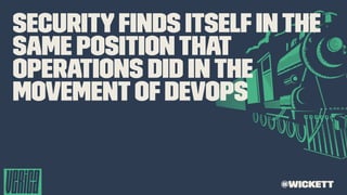 Securityﬁnds itselfinthe
same positionthat
operations did inthe
movementofDevOps
@wickett
 