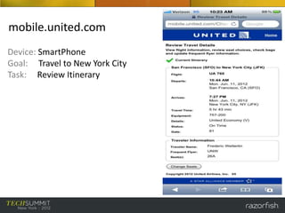 mobile.united.com
Device: SmartPhone
Goal: Travel to New York City
Task: Review Itinerary
 