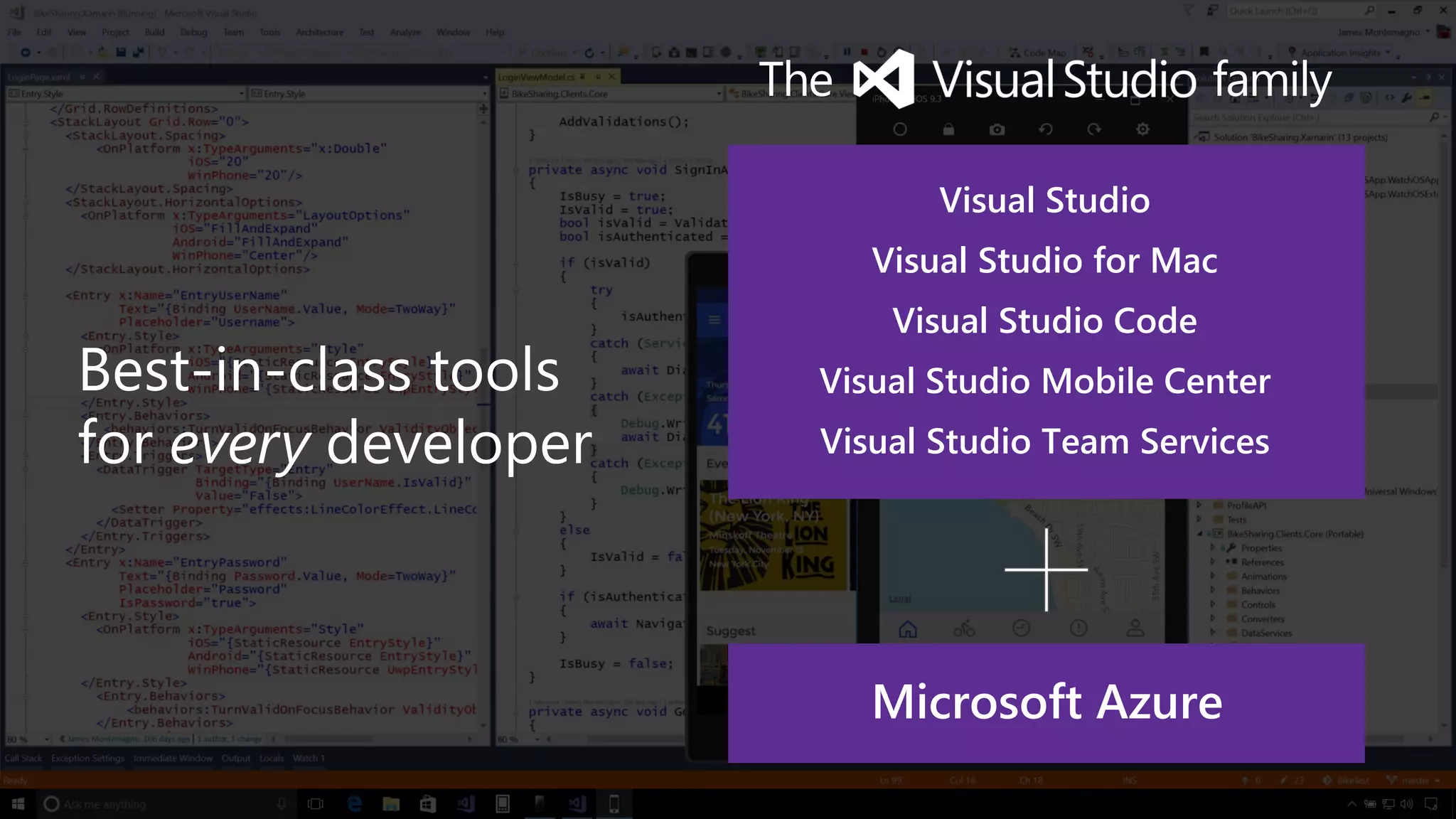 Visual Studio
Visual Studio for Mac
Visual Studio Code
Visual Studio Mobile Center
Visual Studio Team Services
 