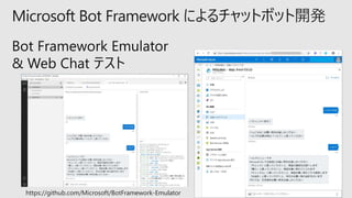 Microsoft Bot Framework によるチャットボット開発
https://github.com/Microsoft/BotFramework-Emulator
 
