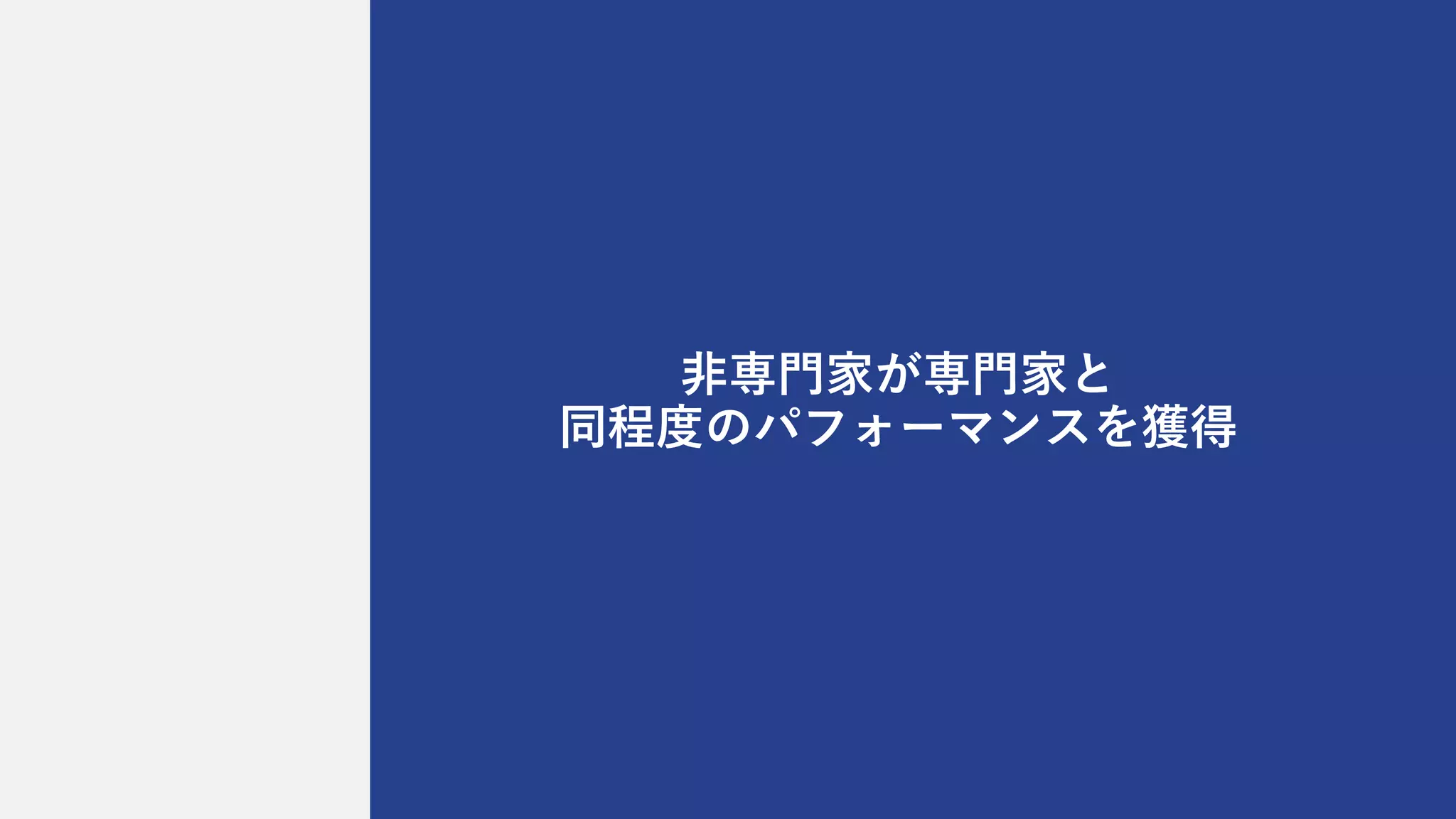 ⾮専⾨家が専⾨家と
同程度のパフォーマンスを獲得
 