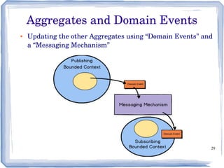 29
● Updating the other Aggregates using “Domain Events” and 
a “Messaging Mechanism”
Aggregates and Domain Events
 