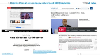 www.tech-talks.eu
Hedging through own company network and CEO Reputation
16
Quelle:
https://www.etventure.de/speaker-vortr...