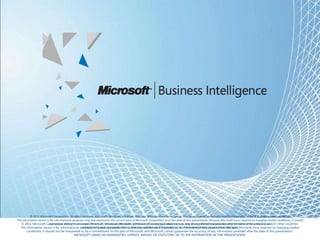 © 2011 Microsoft Corporation. All rights reserved. Microsoft, Windows, Windows Vista and other product names are or may be registered trademarks and/or trademarks in the U.S. and/or other countries.
The information herein is for informational purposes only and represents the current view of Microsoft Corporation as of the date of this presentation. Because Microsoft must respond to changing market
    conditions, it should not be interpreted to be a commitment on the part of Microsoft, and Microsoft cannot guarantee the accuracy of any information provided after the date of this presentation.
                                       MICROSOFT MAKES NO WARRANTIES, EXPRESS, IMPLIED OR STATUTORY, AS TO THE INFORMATION IN THIS PRESENTATION.
 