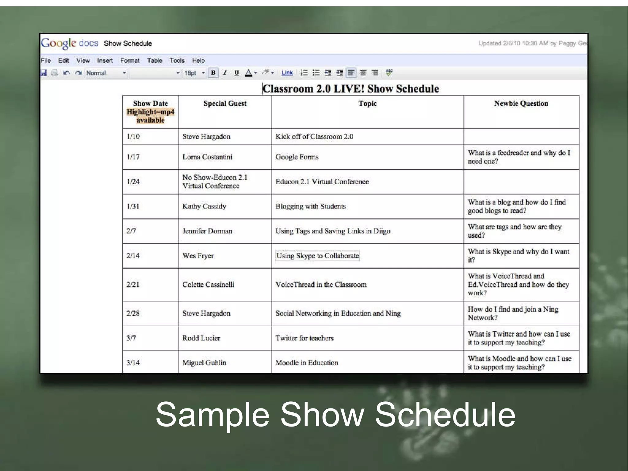 Sample Show Schedule 