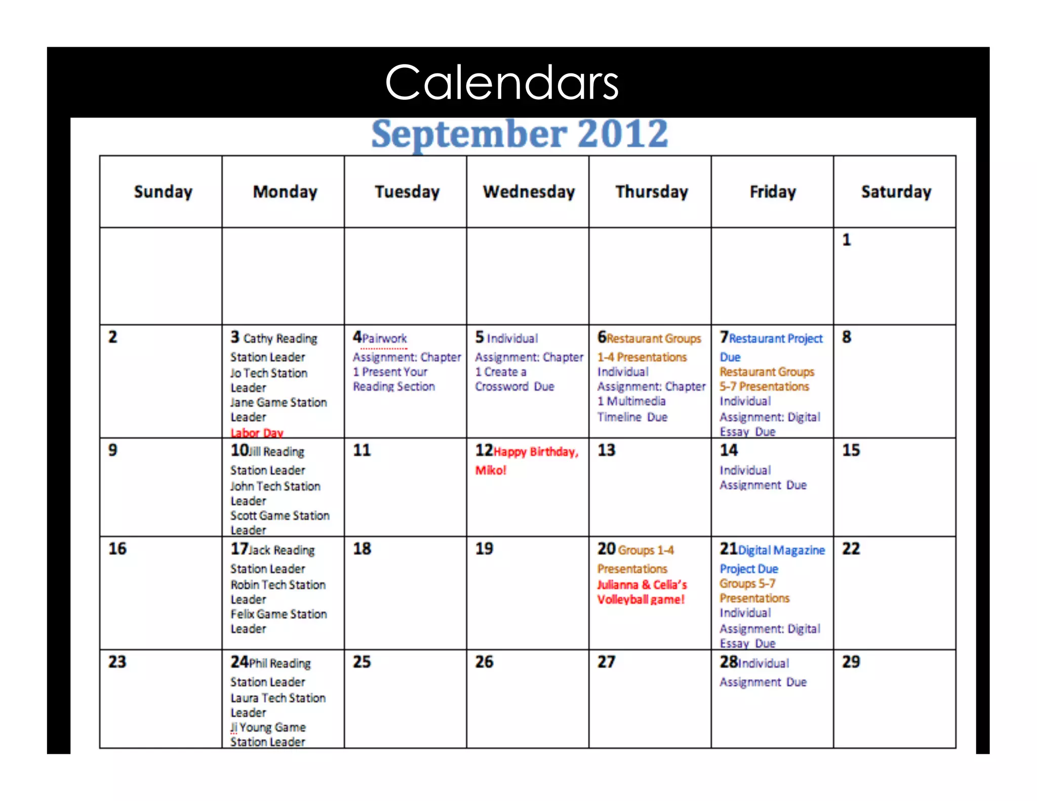 Calendars
 