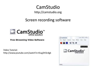 CamStudiohttp://camstudio.orgScreen recording softwareVideo Tutorial:http://www.youtube.com/watch?v=Kiug3H3c4gk