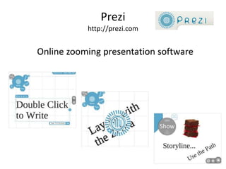 Prezihttp://prezi.comOnline zooming presentation software