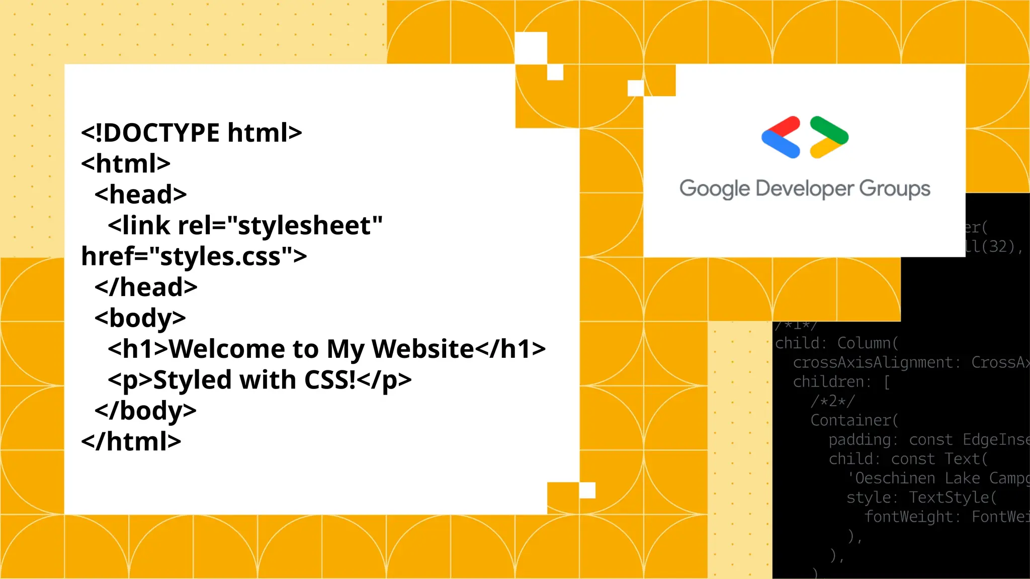 <!DOCTYPE html> <html> <head> <link rel="stylesheet" href="styles.css"> </head> <body> <h1>Welcome to My Website</h1> <p>Styled with CSS!</p> </body> </html> 