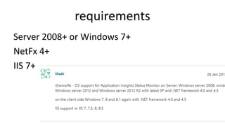 requirements
Server 2008+ or Windows 7+
NetFx 4+
IIS 7+
 