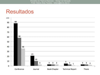 Resultados
Disciplina de Tópicos Especiais – Design da Interação
Profa Tatiana Aires Tavares – tatiana@lavid.ufpb.br
 