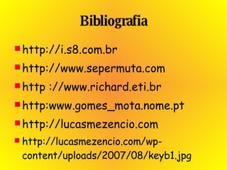 Bibliografia http://i.s8.com.br http://www.sepermuta.com http ://www.richard.eti.br http:www.gomes_mota.nome.pt http://lucasmezencio.com http://lucasmezencio.com/wp-content/uploads/2007/08/keyb1.jpg 