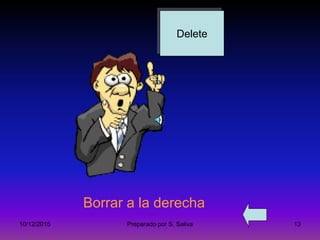 10/12/2015 Preparado por S. Saliva 13
Delete
Borrar a la derecha
 
