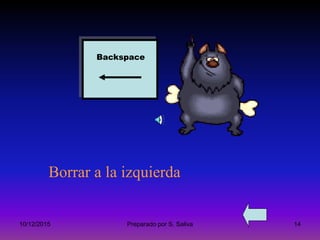 10/12/2015 Preparado por S. Saliva 14
Backspace
Borrar a la izquierda
 