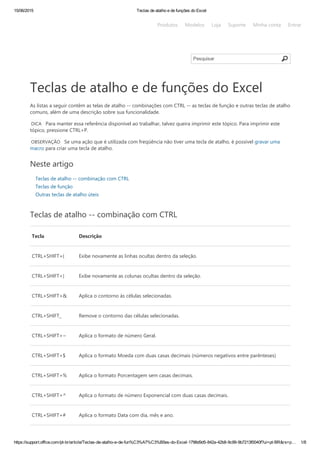 Teclas de atalho e de funções do excel | PDF