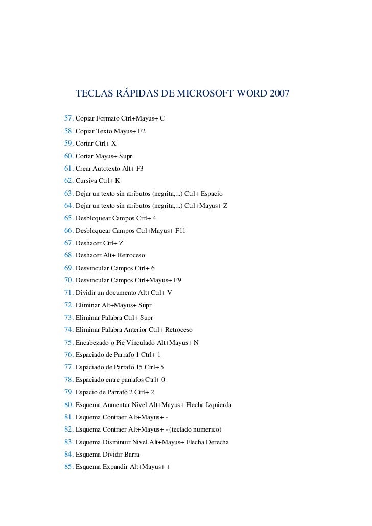 Teclas rápidas de microsoft word 2007