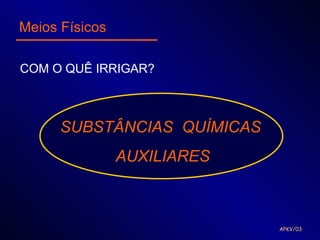 Meios Físicos

COM O QUÊ IRRIGAR?



      SUBSTÂNCIAS QUÍMICAS
                AUXILIARES



                             APKV/03
 