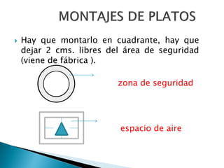  Hay que montarlo en cuadrante, hay que
dejar 2 cms. libres del área de seguridad
(viene de fábrica ).
zona de seguridad
espacio de aire
 
