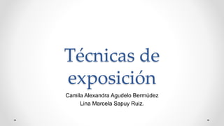 Técnicas de
exposición
Camila Alexandra Agudelo Bermúdez
Lina Marcela Sapuy Ruiz.
 