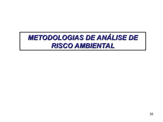 35
METODOLOGIAS DE ANÁLISE DE
METODOLOGIAS DE ANÁLISE DE
RISCO AMBIENTAL
RISCO AMBIENTAL
 
