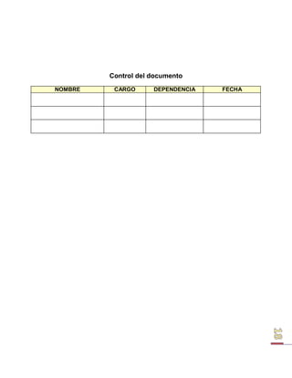 Control del documento 
NOMBRE CARGO DEPENDENCIA FECHA 
