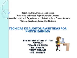 República Bolivariana de Venezuela Ministerio del Poder Popular para la Defensa Universidad Nacional Experimental politécnica de la Fuerza Armada Núcleo-Carabobo, Extensión-Guácara 