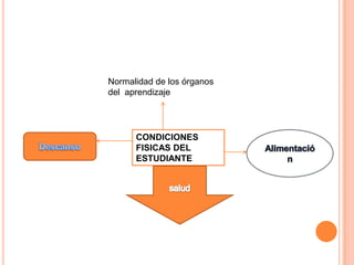 Normalidad de los órganos del  aprendizajeCONDICIONES FISICAS DEL ESTUDIANTEAlimentaciónDescansosalud