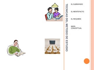 TECNICAS DEL METODO DE ESTUDIOEL SUBRAYADO EL MENTEFACTOEL RESUMENMAPA CONCEPTUAL