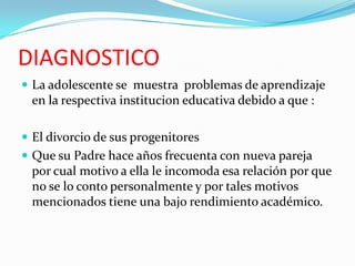 PRESENTACION DE CASOAlumna: SofiaCardenas  Del Puerto Edad:  15 años Colegio: Landazury (Mujeres) Nivel: Educacion Secundaria Ciclo:  7mo Ciclo  Grado: 3ro de Secundaria Motivo de consulta:  