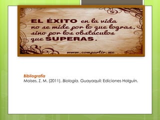 Bibliografía
Moises, Z. M. (2011). Biología. Guayaquil: Ediciones Holguín.
 