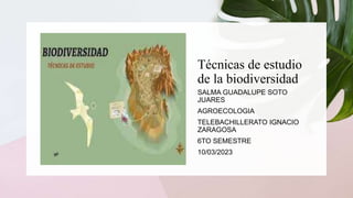 Técnicas de estudio
de la biodiversidad
SALMA GUADALUPE SOTO
JUARES
AGROECOLOGIA
TELEBACHILLERATO IGNACIO
ZARAGOSA
6TO SEMESTRE
10/03/2023
 