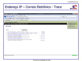 © 2009 Marcelo Lau
Endereço IP – Correio Eletrônico - Trace
Técnicas de Investigação em Rede
 