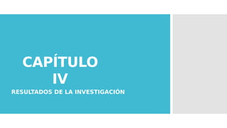 CAPÍTULO
IV
RESULTADOS DE LA INVESTIGACIÓN
 