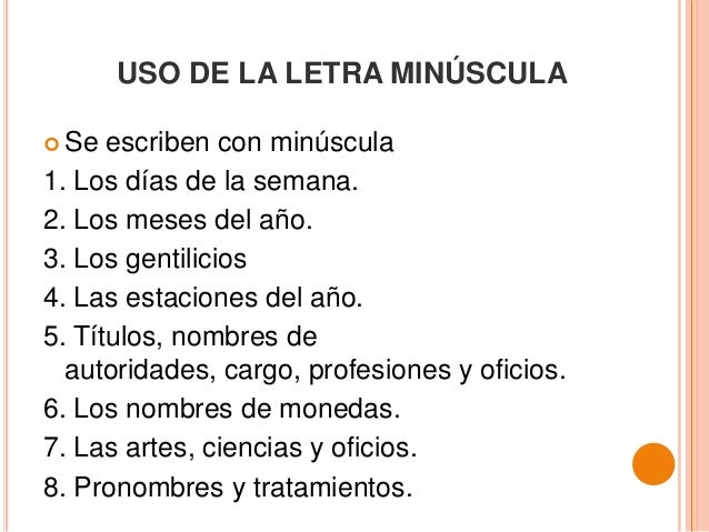 Resultado de imagen para uso de la minuscula ejemplos