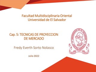 Facultad Multidisciplinaria Oriental
Universidad de El Salvador
Cap. 5: TECNICAS DE PROYECCION
DE MERCADO
Fredy Everth Sorto Nolasco
Julio 2022
 