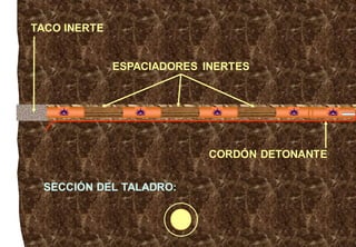 SECCIÓN DEL TALADRO:
ESPACIADORES INERTES
TACO INERTE
CORDÓN DETONANTE
 