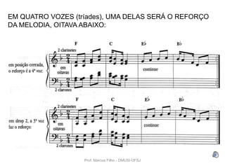 EM QUATRO VOZES (tríades), UMA DELAS SERÁ O REFORÇO
DA MELODIA, OITAVA ABAIXO:




                   Prof. Marcos Filho - DMUSI-UFSJ
 