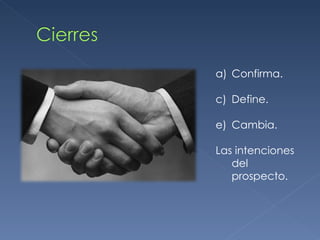 Confirma. Define. Cambia. Las intenciones del prospecto. 