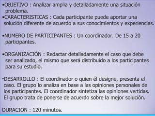 <ul><li>OBJETIVO : Analizar amplia y detalladamente una situación  </li></ul><ul><li>problema.  </li></ul><ul><li>CARACTER...