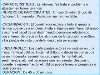 <ul><li>CARACTERISTICAS : Es informal. Se trata el problema o  </li></ul><ul><li>situaci ó n en forma vivencial.  </li></u...