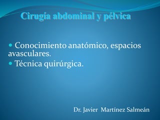  Conocimiento anatómico, espacios
avasculares.
Técnica quirúrgica.
Dr. Javier Martínez Salmeán