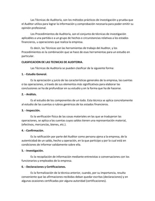 Tecnicas y procedimientos de auditoria | PDF