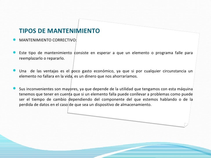 Tecnicas y tipos de mantenimiento