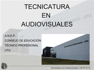 TECNICATURA
                EN
           AUDIOVISUALES
A.N.E.P.
CONSEJO DE EDUCACIÓN
TÉCNICO PROFESIONAL
UTU
 