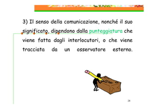 3) Il senso della comunicazione, nonché il suo
significato, dipendono dalla punteggiatura che
viene fatta dagli interlocutori, o che viene
tracciata

da

un

osservatore

esterno.

28

 