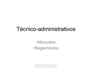 Técnico-administrativos
•Manuales
•Reglamentos

administracion de los servicios de
enfermería (Ma. De la Luz Balderas)

 