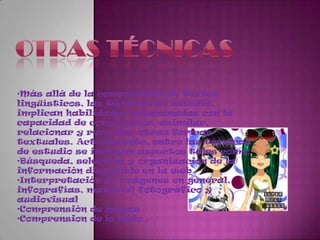 Reconocimiento de ideas secundariasProcedimientos:Marcado de palabras clave