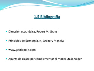 Explicació del model StakeholderPodem observar en el gràfic precedent, les diferencies aplicades al passar d’un bé normal a un bé ampliat.La primera característica és l’augment de valoració que en fa el client (      Vcl), ja que a més del bé en si, té uns altres serveis que li fan valoritzar més el que compra.D’aquesta conseqüència en deriva “      p”, i no pas pel fet de posar un preu més elevat que també es podria fer, sinó pel simple fet d’un augment en les ventes.Més valoritzat està el producte, més interessats el volen, més vendes es realitzen.Per part dels treballadors la valoració del que ells aporten augmenta per què s’estan esforçant més per oferir un millor servei del bé. (      Vt)  Els proveïdors en aquest cas no tenen rellevància directa i no es veuen afectats per la decisió de oferir un bé ampliat.Finalment les fonts de finançament, la riquesa apropiada es veu incrementada per l’augment en la contraprestació donada per “     p”i per la constància de “w” i “c”.Producte ampliat