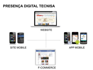 PRESENÇA DIGITAL TECNISA




                  WEBSITE




   SITE MOBILE                APP MOBILE




                 F-COMMERCE
 
